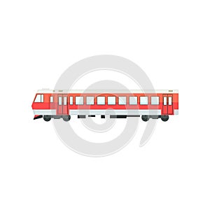 Red passenger train locomotive, railway carriage vector Illustration on a white background