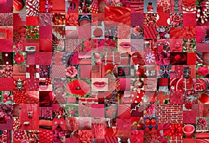 RED patchwork photomontage background photo