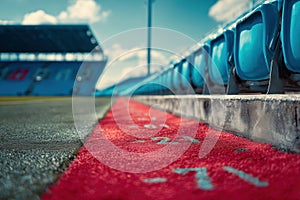Red path leading to blue seats in stadium Ai photo