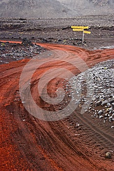 Red path and signpost