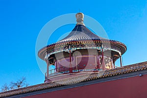 Red Pavilion Tower Wall Jingshan Park Beijing China photo