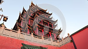 Red pavilion, traditional Chinese architecture, Hong En Temple photo