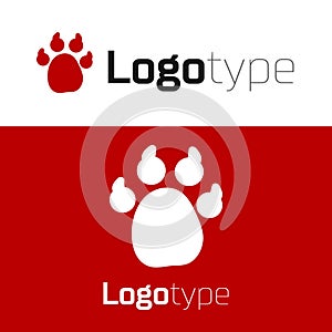 Red Paw print icon isolated on white background. Dog or cat paw print. Animal track. Logo design template element