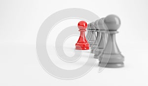 Red pawn of chess. Unique, Think different, Individual and standing out from the crowd concept