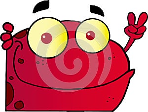 Red peace frog looking around a corner