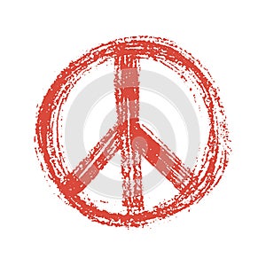 Red peace symbol created in grunge style.