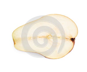 Red pear cut in half isolated