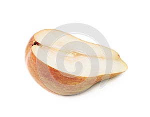 Red pear cut in half isolated