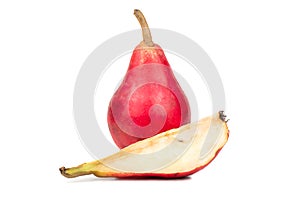 Red pear with slice