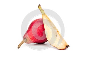 Red pear with slice