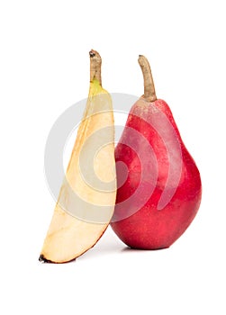 Red pear with slice