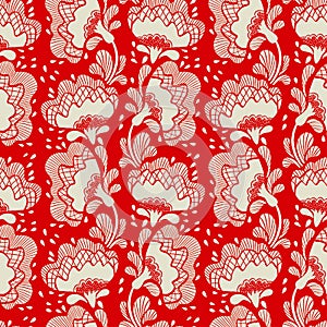 Red peasant tribal flower seamless pattern