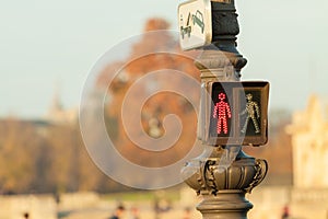 Red pedestrian traffic light in Paris