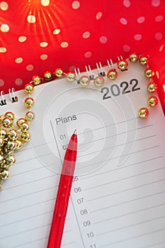 Red Pen Point to Plans List on Year 2022