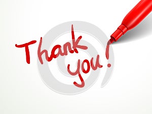 Red pen writing thank you over document