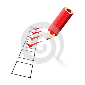 Red pencil with drawn ticks