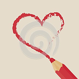 Red pencil drawing heart.