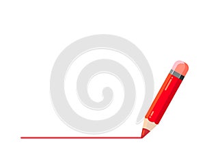 Red pencil draws a line. Underline in red on a white background.