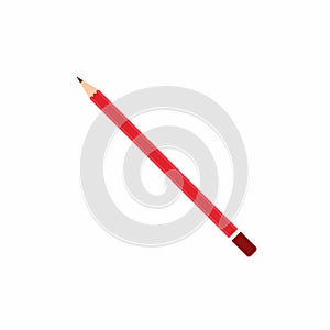 Red pencil flat design vector icon cartoon style. Drawing tools isolated on white background. Graphic element for office and