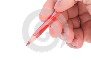 Red pencil in hand