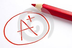 Red Pencil A Plus Grade Mark Success