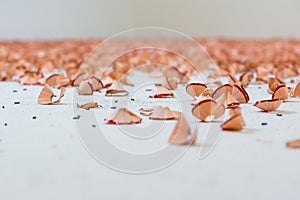 Red Pencil Shavings Closeup Texture Background White Pieces Dust