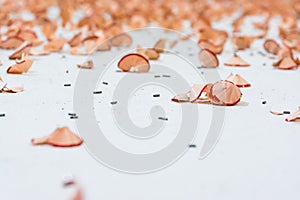 Red Pencil Shavings Closeup Texture Background White Pieces Dust