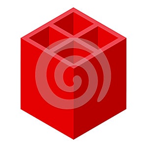 Red pencil stand icon isometric vector. Box holder