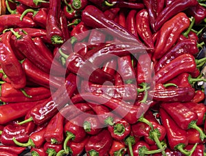 Red peppers on the market stall