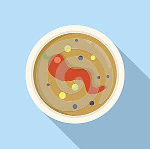 Red pepper cream soup icon flat vector. Dining repast