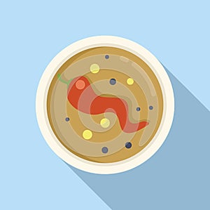 Red pepper cream soup icon flat vector. Dining repast photo