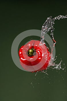 Red Pepper on Green Background