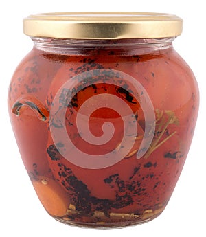 Red pepper in a jar isolated