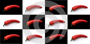 Red pepper is staggered on a black and white background