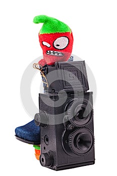 Red pepper standing on the camera