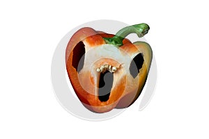 Red pepper with troll face for Halloween on white background