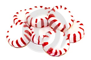 Red peppermint candy on a white background