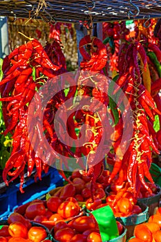 Red Peppers on sale in the Jean-Talon Market Market, Montreal photo