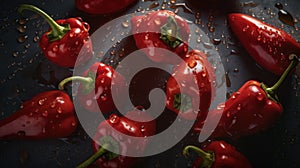 Red Peppers seamless background splash in water generative AI