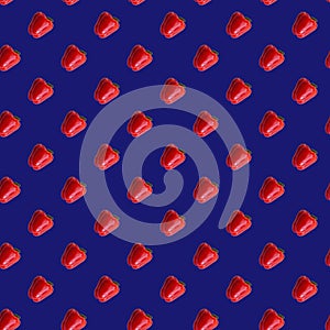 Red peppers seamless pattern on purple blue color