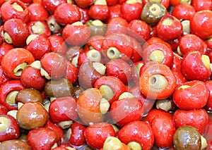 Red peppers stuffed with ripe olives typical dish of the cuisine