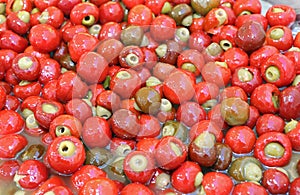 Red peppers stuffed with ripe olives typical dish of the cuisine