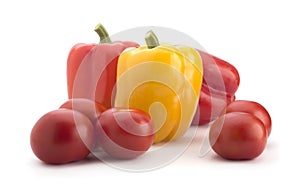 Red peppers and tomatoes on a white background