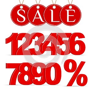 Red Percent Sign, Numbers 0-9 and a Sale Labels