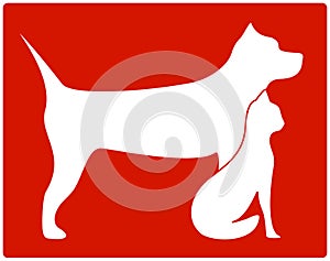 Red pet icon with dog and cat
