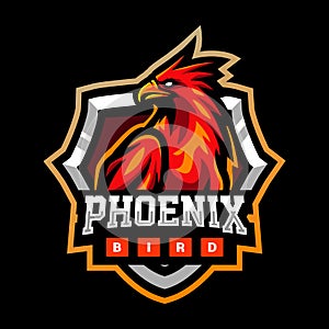 Red phoenix bird mascot. esport logo design