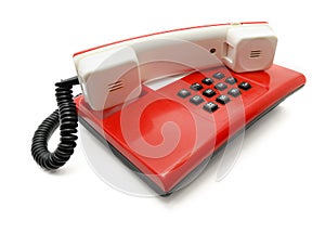 Red phone with black buttons