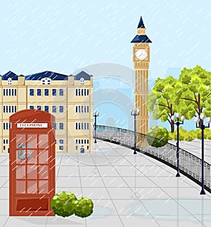 Red Phone booth in London Vector. Summer backgrounds