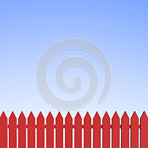 Red Picket Fence and Clear Blue Sky
