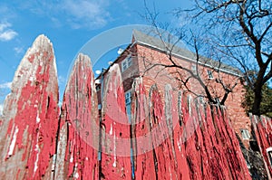 Red picket fence warped fisheye